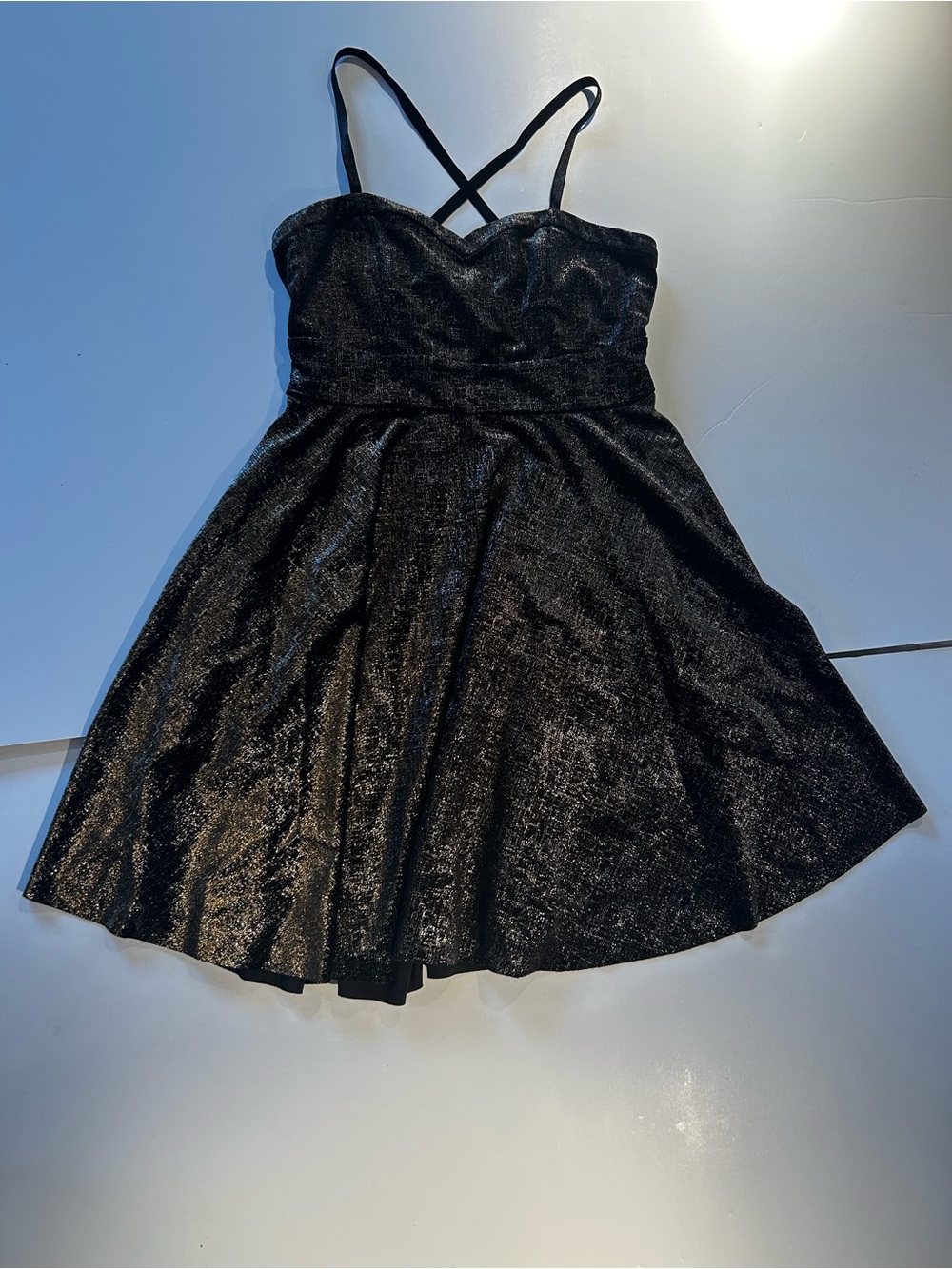 Free People Black Metallic Fit & Flare Mini Dress XS Strappy Party Cocktail